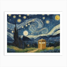 Tardis On Starry Nighy Vam Gogh Nature Art Print