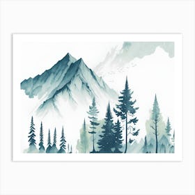 Mountain And Forest In Minimalist Watercolor Horizontal Composition 309 Art Print