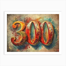 Number 300 With A Watercolor Background Art Print