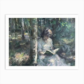 Woman Reading In The Woods Art Print