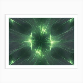 Abstract Image Of A Green And White Fractal, With A Symmetrical Pattern Of Glowing Lines And Shapes, Creating A Sense Of Energy And Movement Art Print