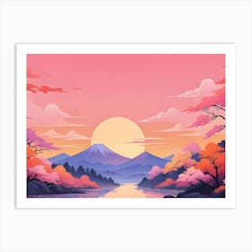 Japanese Mountain Landscape With Cherry Blossoms 1 Art Print