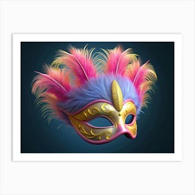 Elegant Pink And Gold Carnival Mask With Feathers Art Print