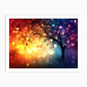 Elegant Colorful Tree with Vibrant Leaves Hanging Branches 14 Art Print