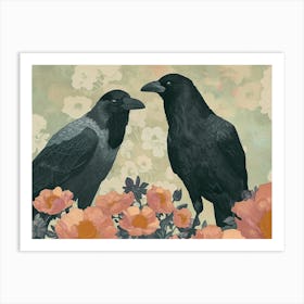 Floral Animal Illustration Crow 4 Art Print