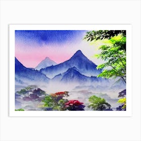 A Snow Capped Mountain Peak Under A Pale Winter Sun Art Print