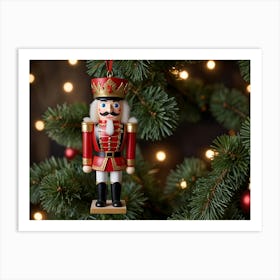 Nutcracker On A Christmas Tree Art Print