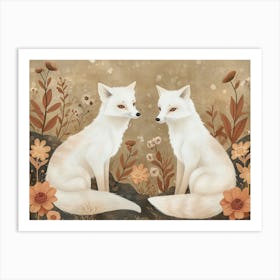 Floral Animal Illustration Arctic Fox 1 Art Print