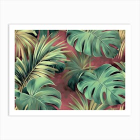 Tropical Seamless Pattern With Exotic Flowers And Leaves 8 Art Print