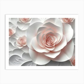 3d Abstract Background with Rose and White and Flowers Art Print