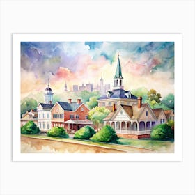 Watercolor Of A Small Town Art Print