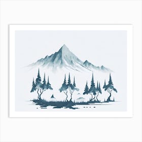 Mountain And Forest In Minimalist Watercolor Horizontal Composition 10 Art Print