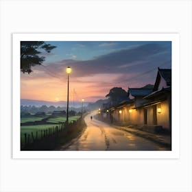 Village At Dusk paintings art print Art Print