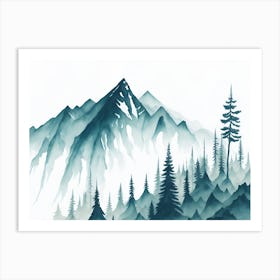 Mountain And Forest In Minimalist Watercolor Horizontal Composition 337 Art Print