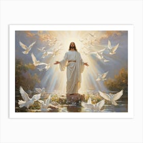 An Artistic Rendering Of A Serene Sunday Morning A Figure Symbolic Of Jesus Christ In A Posture Of (5) Art Print