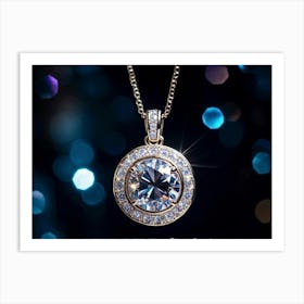 Close Up Of A Shimmering Diamond Pendant Catching Reflections Of A Galaxy Themed Party With Soft Bl (2) Art Print