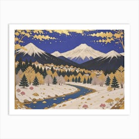 Snow-Kissed Peaks: A Winter Scene 3 Art Print