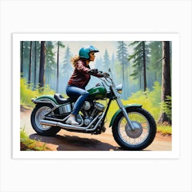 Woman On A Motorcycle 9 Art Print