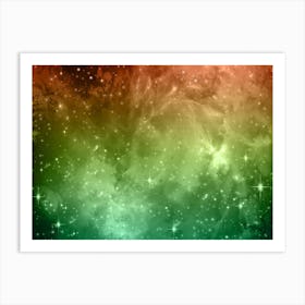 Green, Yellow, Orange Galaxy Space Background Art Print