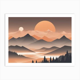 Misty mountains horizontal background in orange tone 94 Art Print