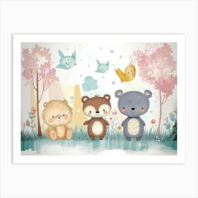 Kids Art With Animals And Pastel Colors 4 Art Print