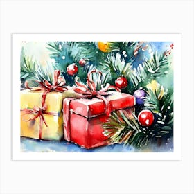 Watercolor Christmas Presents Art Print