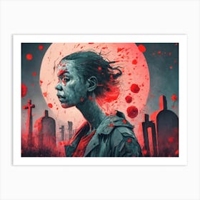 Dark Halloween Noir Art Greys And Red 11 Art Print