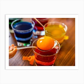 Child Pouring Orange Juice Into Glasses Art Print