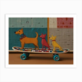 Three Dogs On A Skateboard 1 Art Print