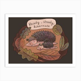 Hedgehogs Mother Child Sleep Hibernation Autumn Parenthood Art Print