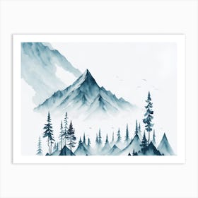 Mountain And Forest In Minimalist Watercolor Horizontal Composition 366 Art Print