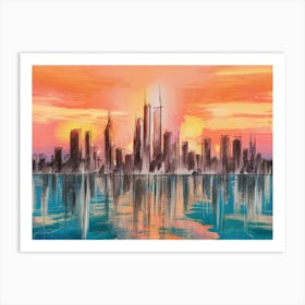 Cityscape At Sunset 1 Art Print