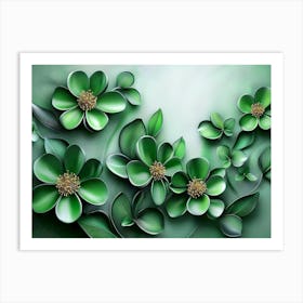 3d Abstract Floral Background with Green Flowers Art Print