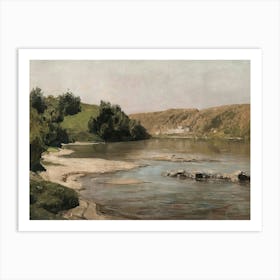 River Landscape, Muted Neutral Vintage Art Art Print