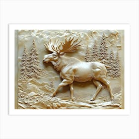 3d Moose Art Background Golden Artwork Art Print