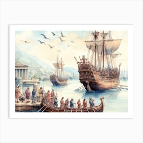 Ancient seafarers AI watercolor Art Print