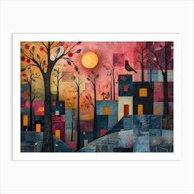 City At Sunset, Cubism Art Print