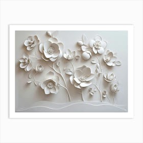 3d Simple Floral Painting Light Gray Background 3 Art Print