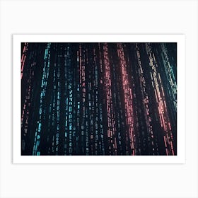 Streams Of Binary Code In Blue And Pink Hues Flow Downwards Against A Dark Background, Creating A Visual Representation Of Data And Technology Art Print