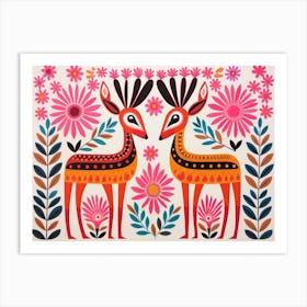 Gazelle 2 Folk Style Animal Illustration Art Print
