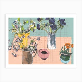 Table Top Flowers On Ledger Art Print