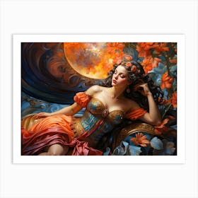 Sexy Goddess Danae In Brilliant Colors And Beauty Art Print