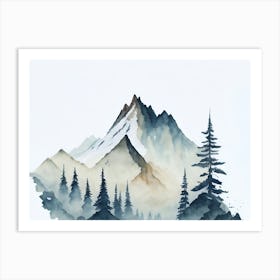 Mountain And Forest In Minimalist Watercolor Horizontal Composition 169 Art Print