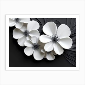 3d Look White And Black Circle With White Flower Design 1 Art Print