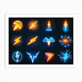 A Collection Of Modern Lightning And Energy Icons Dynamic Curves Emulating The Flow Of Electricity Art Print