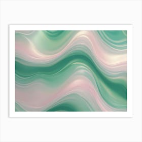 Abstract Background Of Swirling, Flowing Lines And Colors In Shades Of Green, Pink, And White, Creating A Dynamic And Elegant Design Art Print