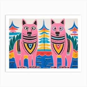 Wolf 3 Folk Style Animal Illustration Art Print