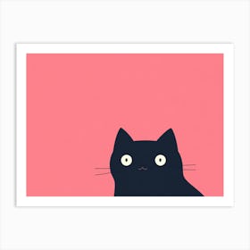 Black Cat On Pink Background Art Print