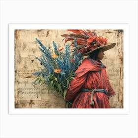 The Rebuff: Ornate Illusion in Contemporary Collage. Girl With Flowers Art Print