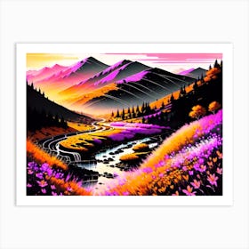 Sunset In The Mountains 3 Art Print